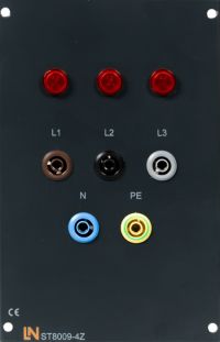 Drehstromausgang, 5x4mm Sicherheitsbuchsen, 3 Kontrollleuchten, 1 ME